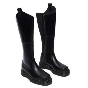 Dr. Martens Amaayah Black Leather Square Toe Knee High Riding Boots 7